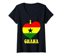 Mujer Me Encanta Accra, Ghana, Bandera, corazón, mamá, papá, tía, tío, ghanesa Camiseta Cuello V