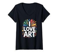 Mujer Me Encanta Art Creative Brush Splashes Camiseta Cuello V