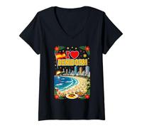 Mujer Me Encanta Benidorm, España, Vacaciones en la Playa, Viaje y Recuerdo Camiseta Cuello V