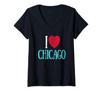 Mujer Me Encanta Chicago Illinois State Souvenir Pride para Hombres y Mujeres Camiseta Cuello V