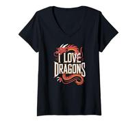 Mujer Me encanta Dragons Fantasy Creature Camiseta Cuello V