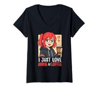 Mujer Me Encanta el Anime & Café Una Linda Chica Japonesa Otaku Camiseta Cuello V
