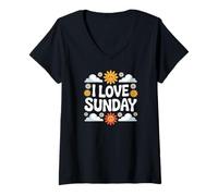 Mujer Me Encanta el Arte de Sunday Sunflower Cloud Camiseta Cuello V