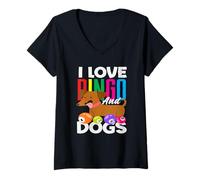 Mujer Me encanta el bingo y los perros divertidos amantes de los perros Bingo Camiseta Cuello V