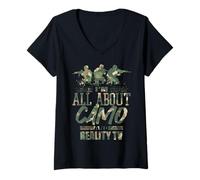 Mujer Me Encanta el Camuflaje y los Reality Shows, el Divertido Humor Estadounidense Camiseta Cuello V