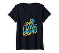 Mujer Me Encanta el Ciclismo Ciclista Motivación Estilo de Vida Camiseta Cuello V