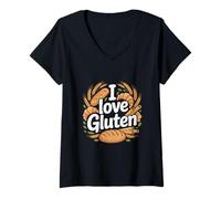 Mujer Me encanta el croissant de trigo con pan de gluten Camiseta Cuello V