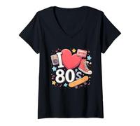 Mujer Me encanta el gráfico de memoria de la vieja escuela de los 80 Camiseta Cuello V