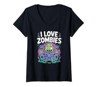 Mujer Me Encanta el Lindo Cementerio de Muertos vivientes de los Zombis Camiseta Cuello V