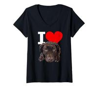 Mujer Me Encanta el Perro de Laboratorio Chocolate, Amante del Labrador Retriever marrón Camiseta Cuello V