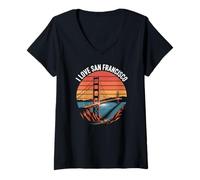 Mujer Me encanta el puente Golden Gate de San Francisco Camiseta Cuello V