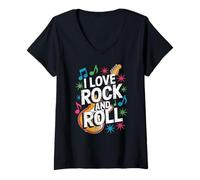 Mujer Me encanta el rock and roll Bold Guitar Vibe Camiseta Cuello V