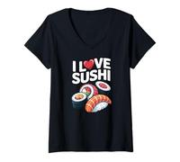 Mujer Me encanta el sushi Nigiri Maki Sashimi Lover Camiseta Cuello V
