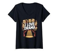 Mujer Me encanta el teatro Drama Máscaras Spotlight Stage Camiseta Cuello V