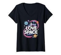 Mujer Me encanta el tema Space Cosmic Planets Galaxy Camiseta Cuello V