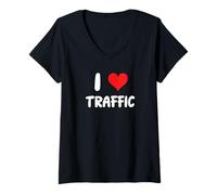 Mujer Me encanta el tráfico - Conducir Conductor Coche Camión Viaje Camiseta Cuello V