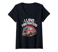 Mujer Me encanta el valiente camión de bomberos de I Love Camiseta Cuello V