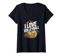 Mujer Me encanta el vóleibol entusiasta pasión expresión Camiseta Cuello V