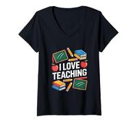 Mujer Me Encanta enseñar a Profesores creativos y divertirse en la Escuela Camiseta Cuello V