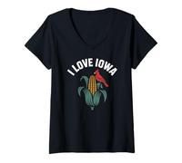 Mujer Me encanta Iowa Cardinal Corn Nostalgia Pride Camiseta Cuello V