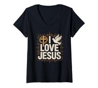 Mujer Me Encanta Jesús Faith Cross Dove Sunburst Camiseta Cuello V