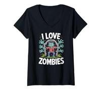 Mujer Me encanta la diversión espeluznante de los zombis en los cementerios Camiseta Cuello V