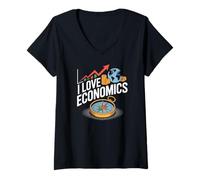 Mujer Me encanta la economía Tendencias del mercado Perspectiva global Camiseta Cuello V