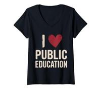 Mujer Me Encanta la educación pública Estudiante y Maestro Camiseta Cuello V