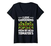 Mujer Me Encanta la jardinería de mi Cabeza Tomates Camiseta Cuello V