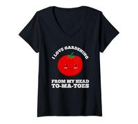 Mujer Me Encanta la jardinería de mi Cabeza Tomates Kawaii Lindo Jardinero Camiseta Cuello V