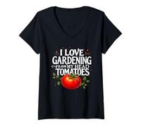 Mujer Me encanta la jardinería de mi cabeza Tomatoes Funny Gardener Camiseta Cuello V