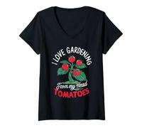 Mujer Me Encanta la jardinería de mi Cabeza Tomatoes Funny Gardener Garden Camiseta Cuello V