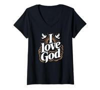 Mujer Me encanta la tipografía inspiradora de Dios Camiseta Cuello V