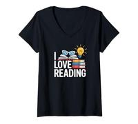 Mujer Me Encanta Leer Biblioteca Bibliófila Amante de Libros Camiseta Cuello V