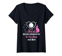 Mujer Me Encanta mi Gato británico de Pelo Largo para un Amante de los Gatos Lunares, Divertido Camiseta Cuello V