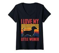 Mujer Me Encanta mi pequeño Weiner, Divertido Juego de Palabras, Dachshund, Amante de los Perros Camiseta Cuello V