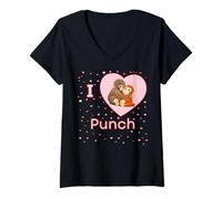 Mujer Me Encanta Punch The Baby Monkey Hearts Camiseta Cuello V