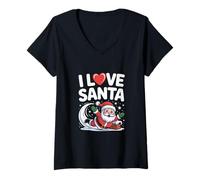 Mujer Me Encanta Santa Jolly St. Nick Christmas Joy Camiseta Cuello V