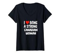 Mujer Me encanta ser un corazón canadiense fuerte Canadá Montreal Quebec Camiseta Cuello V