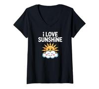 Mujer Me encanta Sunshine Happy Sun and Cloud Camiseta Cuello V