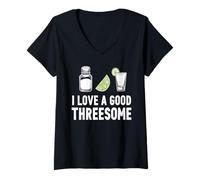 Mujer Me encanta un buen trío Tequila Lima Sal Diversión Camiseta Cuello V