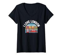 Mujer Me Encanta Viajar por el icónico Paisaje Urbano de Londres Camiseta Cuello V