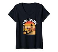 Mujer Me encanta viajar retro por el Puente de Carlos en Praga Camiseta Cuello V