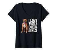 Mujer Me Encanta Wiggly Boxer Girls, Divertido Dicho de Perro bóxer para Mascotas Camiseta Cuello V