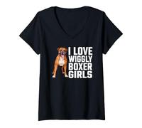 Mujer Me Encanta Wiggly Boxer Girls, Divertido Meme de Perro bóxer para Mascotas Camiseta Cuello V