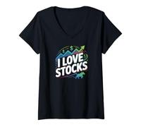 Mujer Me encantan las acciones Diseño entusiasta del mercado de valores Camiseta Cuello V