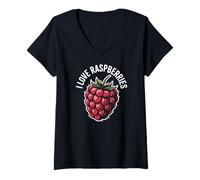 Mujer Me encantan las frambuesas jugosas bayas divertidas Camiseta Cuello V