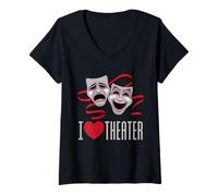 Mujer Me encantan Las máscaras de Comedia y tragedia de Teatro Camiseta Cuello V