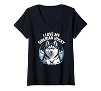 Mujer Me encantan Las montañas Nevadas de mi Husky Siberiano Camiseta Cuello V