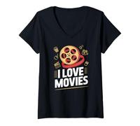 Mujer Me encantan las películas Reel Popcorn Film Buff Camiseta Cuello V